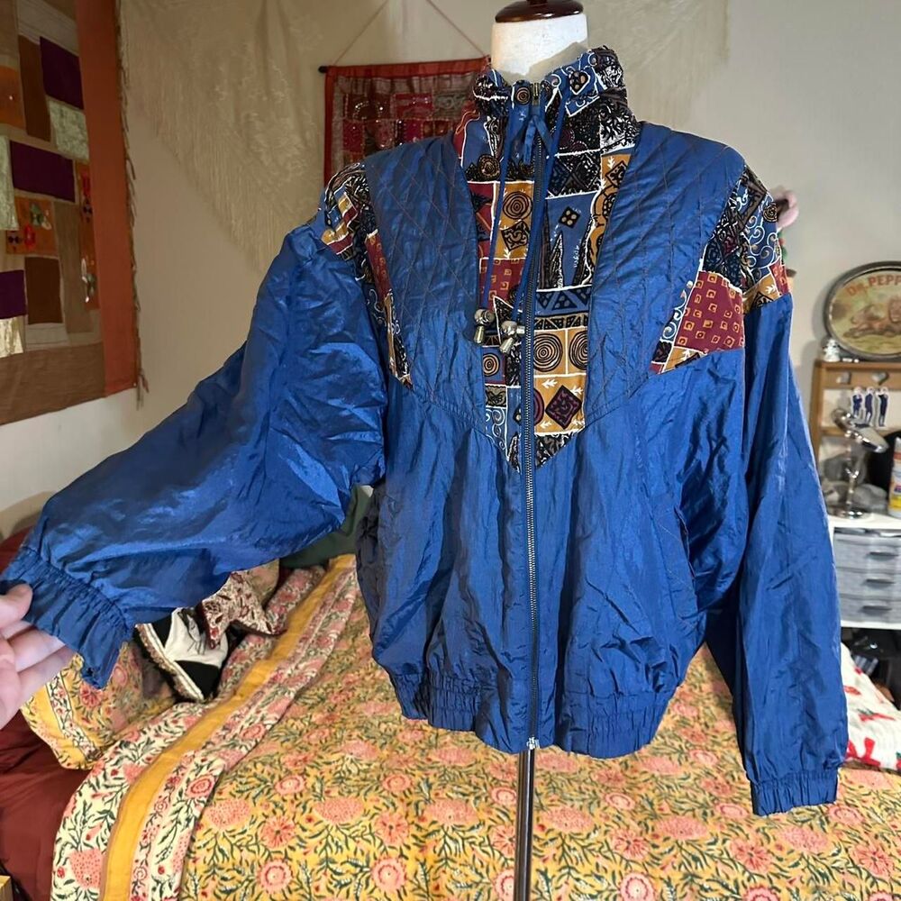 River Edge Blue and Patchwork Women’s 90s Windbreaker